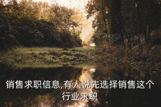 销售求职信息,有人说先选择销售这个行业求职
