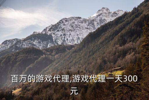 月入百万的游戏代理,游戏代理一天300元